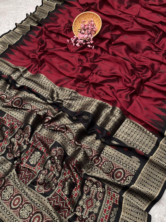 Rose Red Desi Tussar Silk Saree