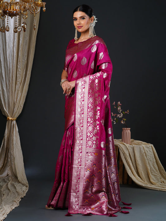 Royal Pink Woven Banarasi Silk Saree