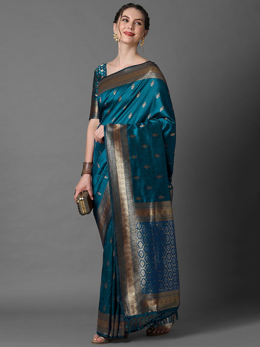 Royal Sky Blue Woven Banarasi Silk Saree