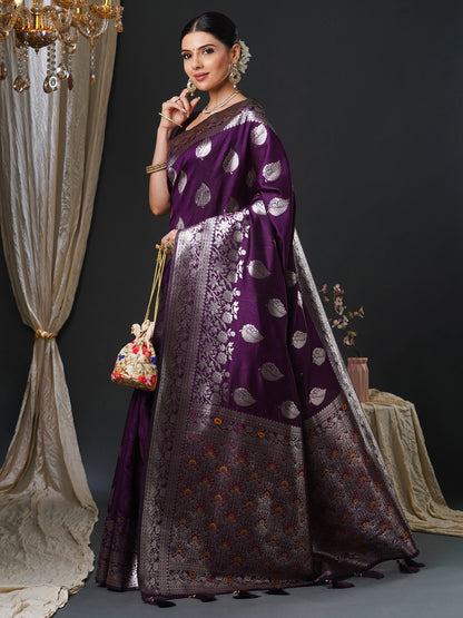 Royal Violet Woven Banarasi Silk Saree