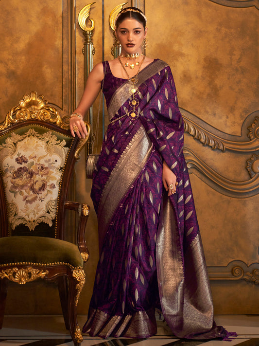 Royal Violet Woven Banarasi Silk Saree