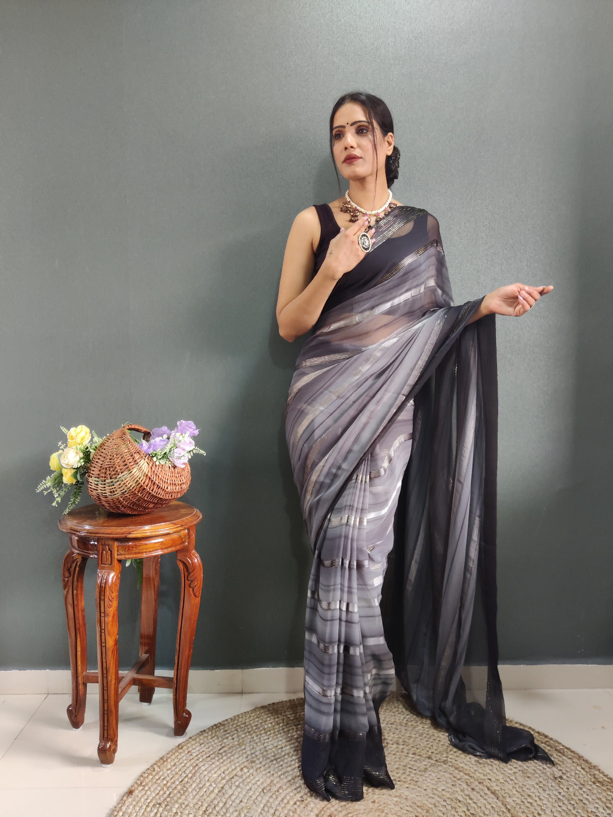 Seal Grey Georgette Saree