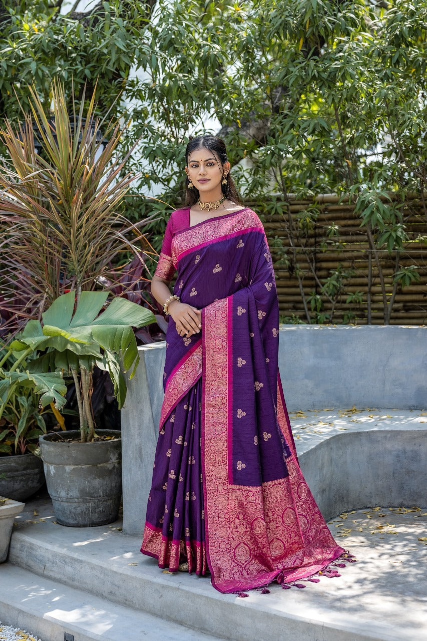 Sangria Red Soft Banarasi Raw Silk Saree