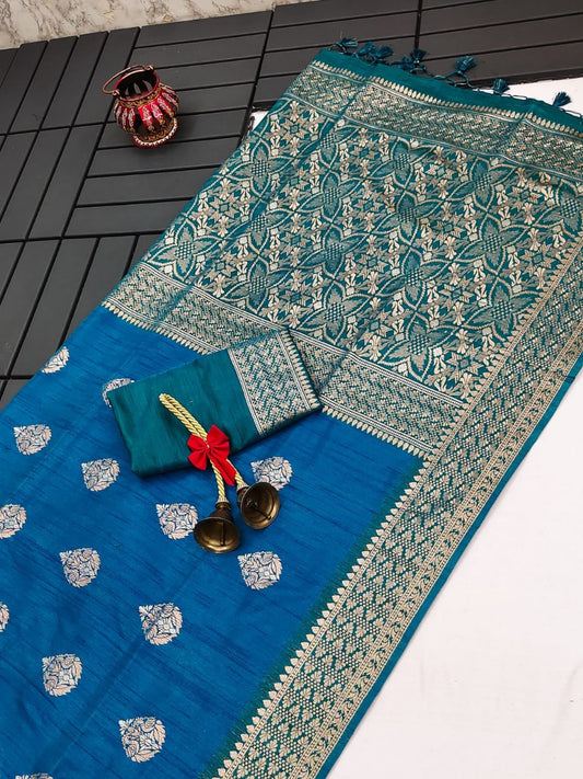 Sapphire Blue Premium Tussar Silk Saree