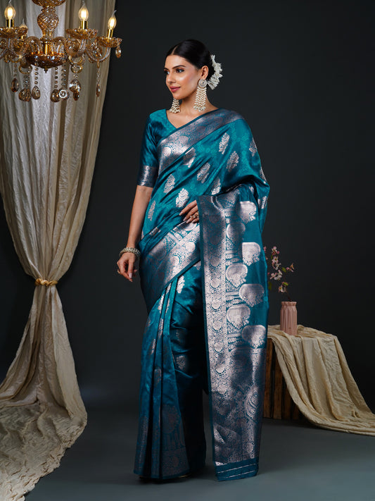 Sapphire Blue Woven Banarasi Silk Saree