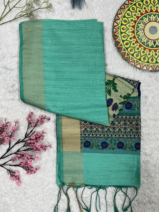 Sea Green Premium Tussar Silk Saree