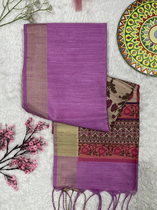 Taffy Pink Premium Tussar Silk Saree