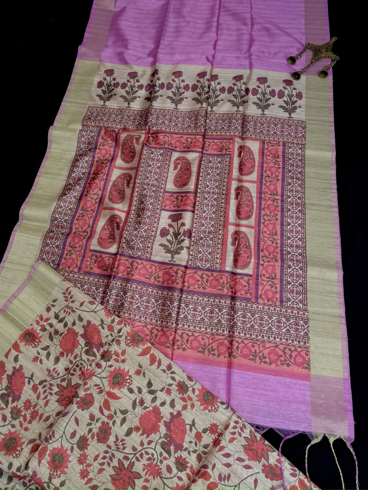 Taffy Pink Premium Tussar Silk Saree