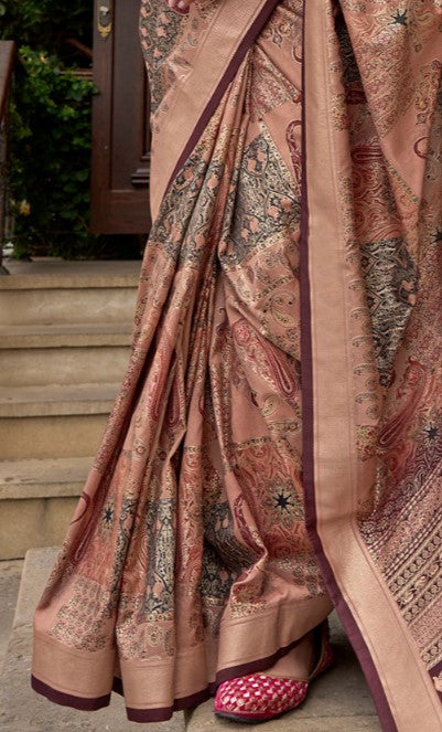 Tawny Brown Woven Silk Saree