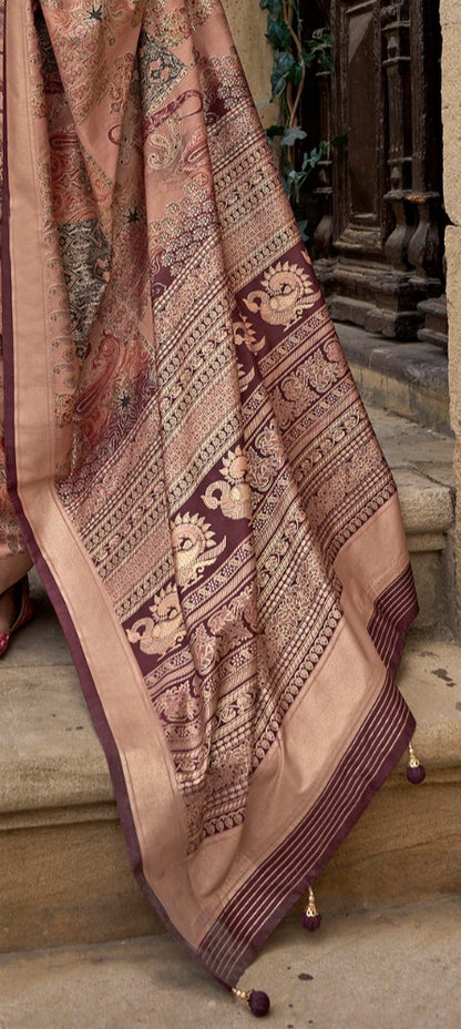 Tawny Brown Woven Silk Saree