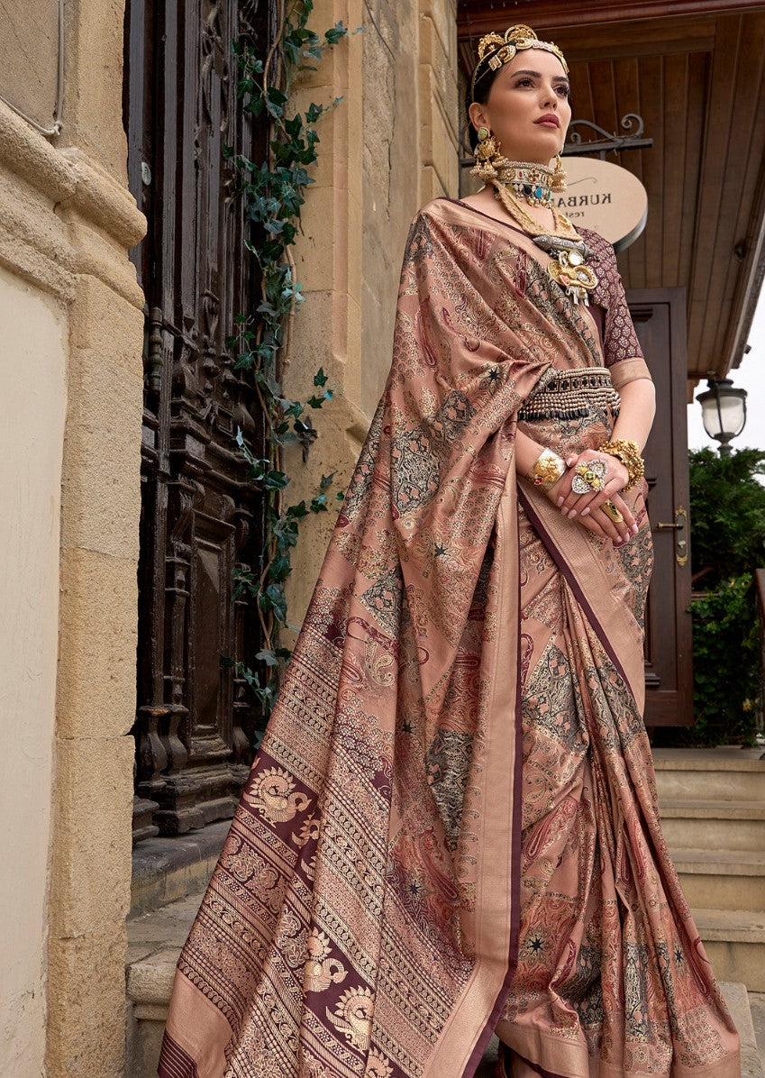 Tawny Brown Woven Silk Saree