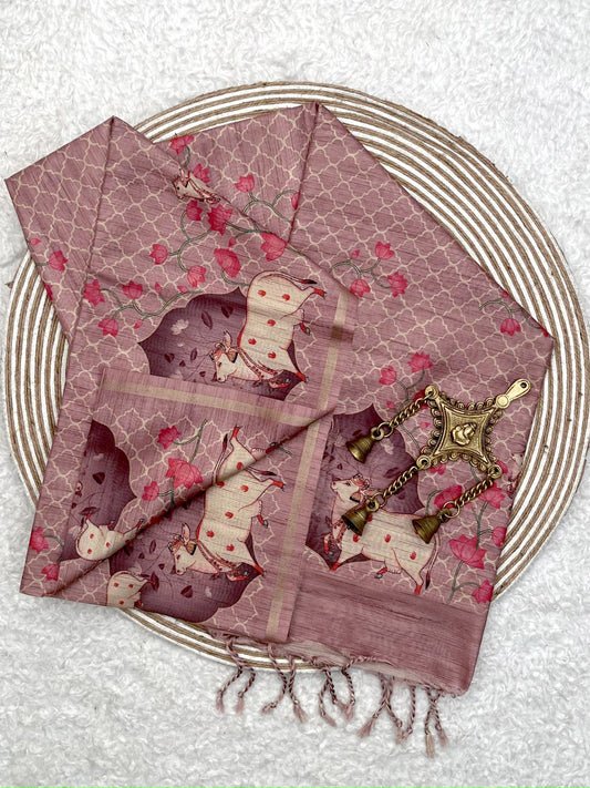 Thulian Pink Tussar Silk Saree