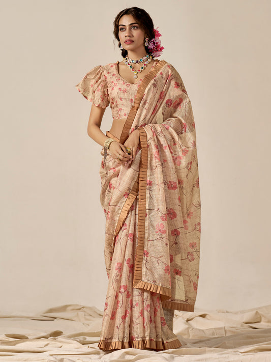 Wheat Brown Kota Cotton Saree